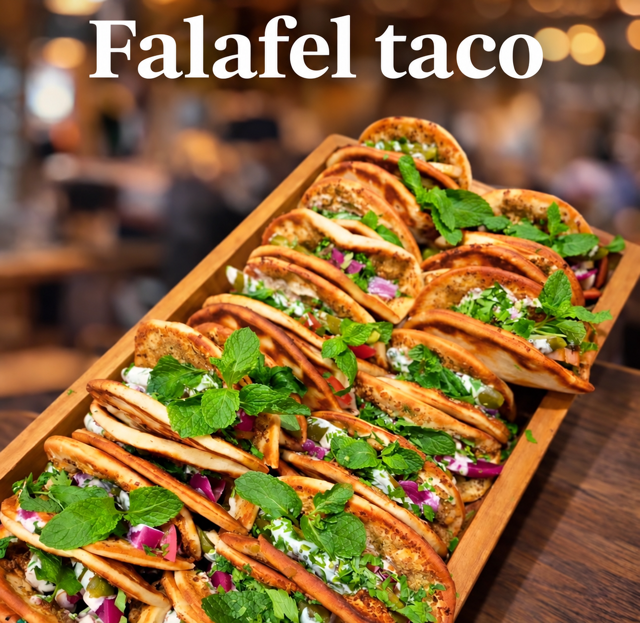 Falafel taco catering presentation